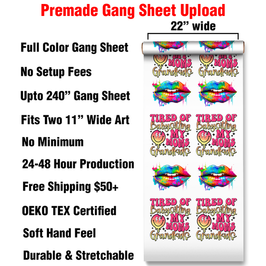 DTF Gang Sheet By Size - Full Color Heat Transfer (Premade Gang Sheets Only)